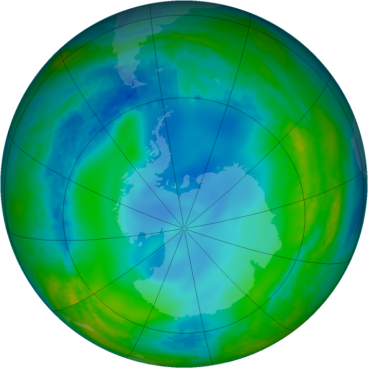 Antarctic ozone map for 01 July 2003
